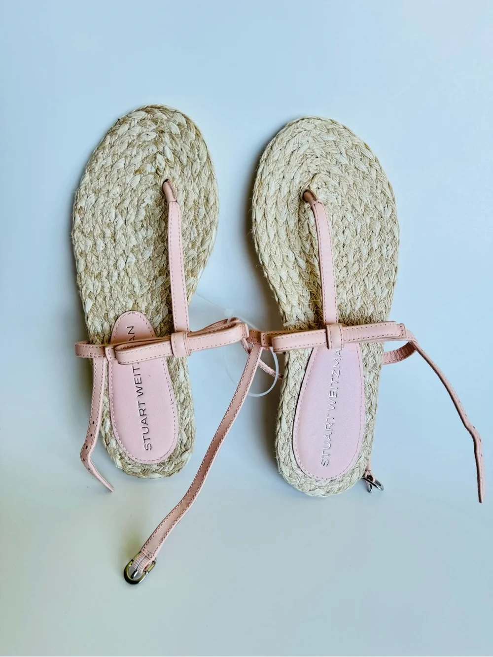 Stuart Weitzman Blush Pink Leather Espadrille Sandals
